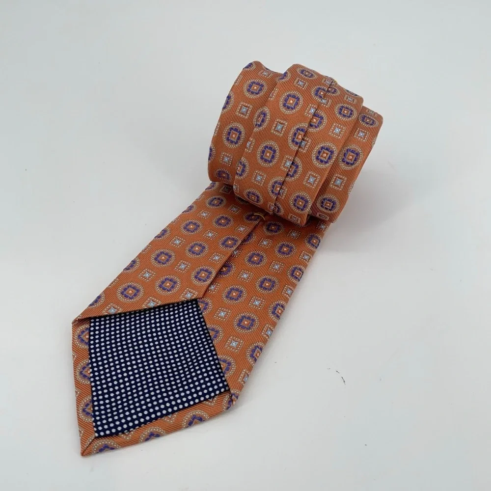 Eton Tie Mens One Size Brown Blue Patterned Silk Luxury Necktie England Made NWT
